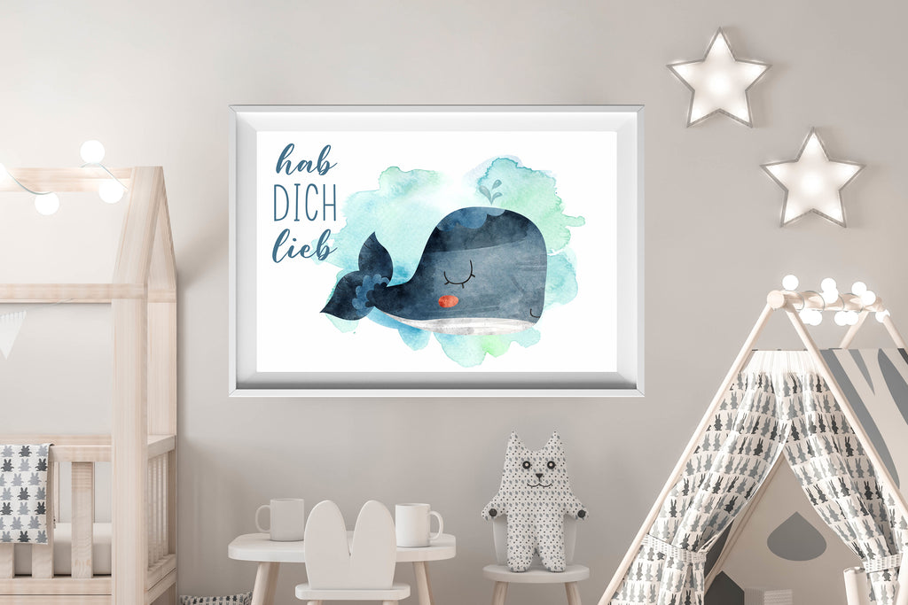 Poster für das Kinderzimmer - Ozean - Beluga Wal - hab dich lieb