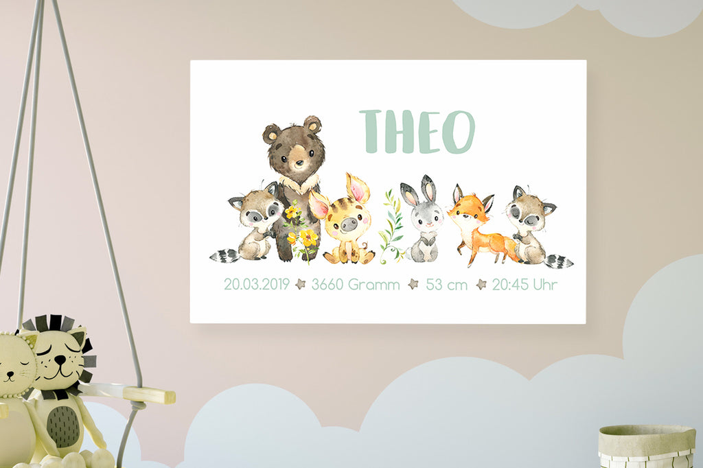 Geburtsanzeige personalisiert - Poster für das Kinderzimmer  - Waldtiere - titoprint.de